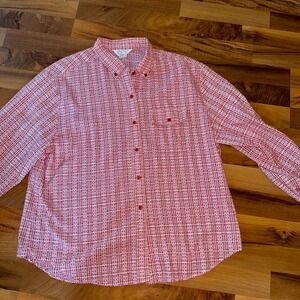 Vintage Button Up Long Sleeve‎ Top Red White Plaid Shirt picnic cottage women 10